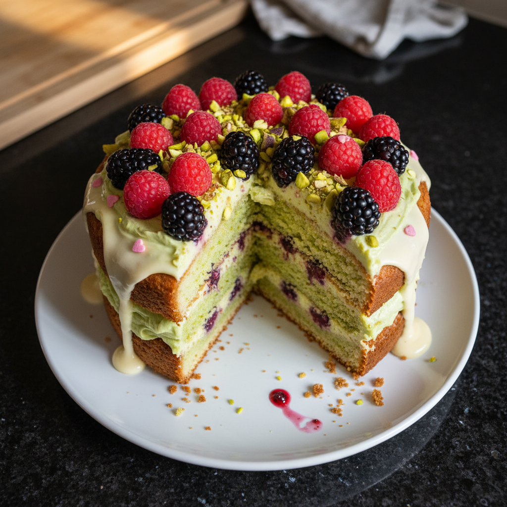 Gâteau Pistache et Baies de Galentine