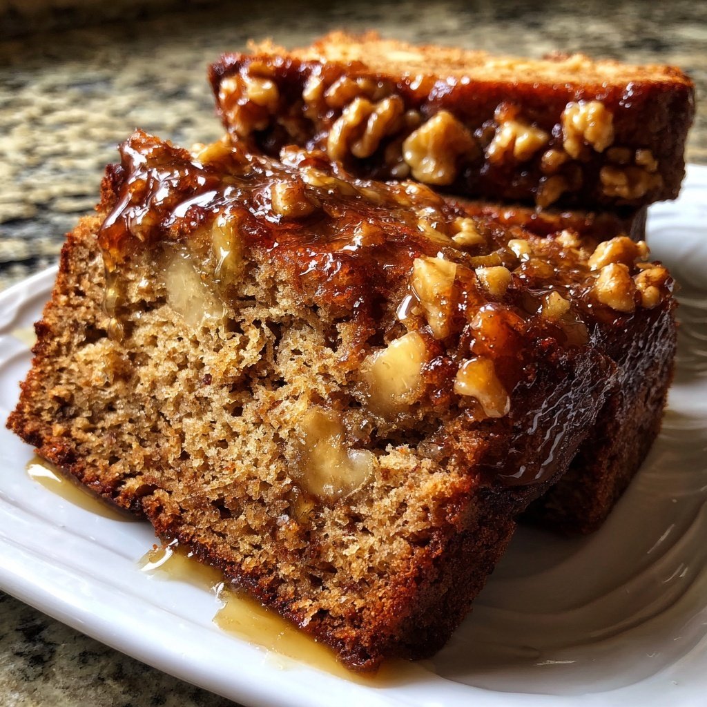 Pain banane noix glaçure miel