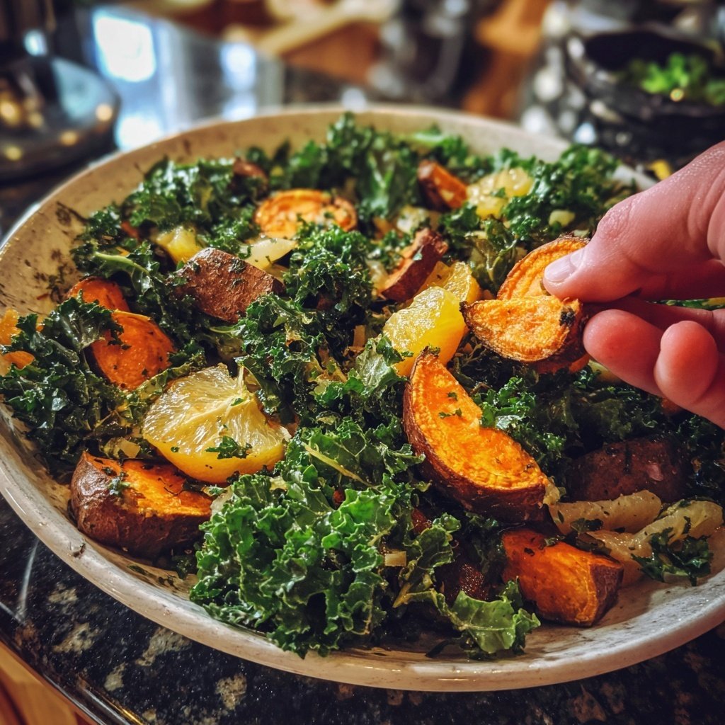 Salade chou frisé patate douce agrumes