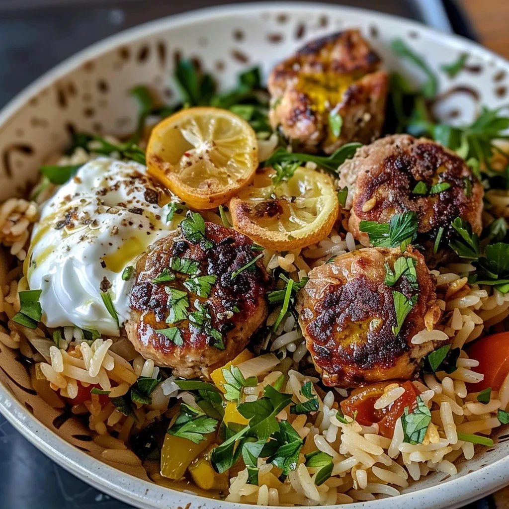 Boulettes Grecques & Orzo Citronné avec Crème de Feta