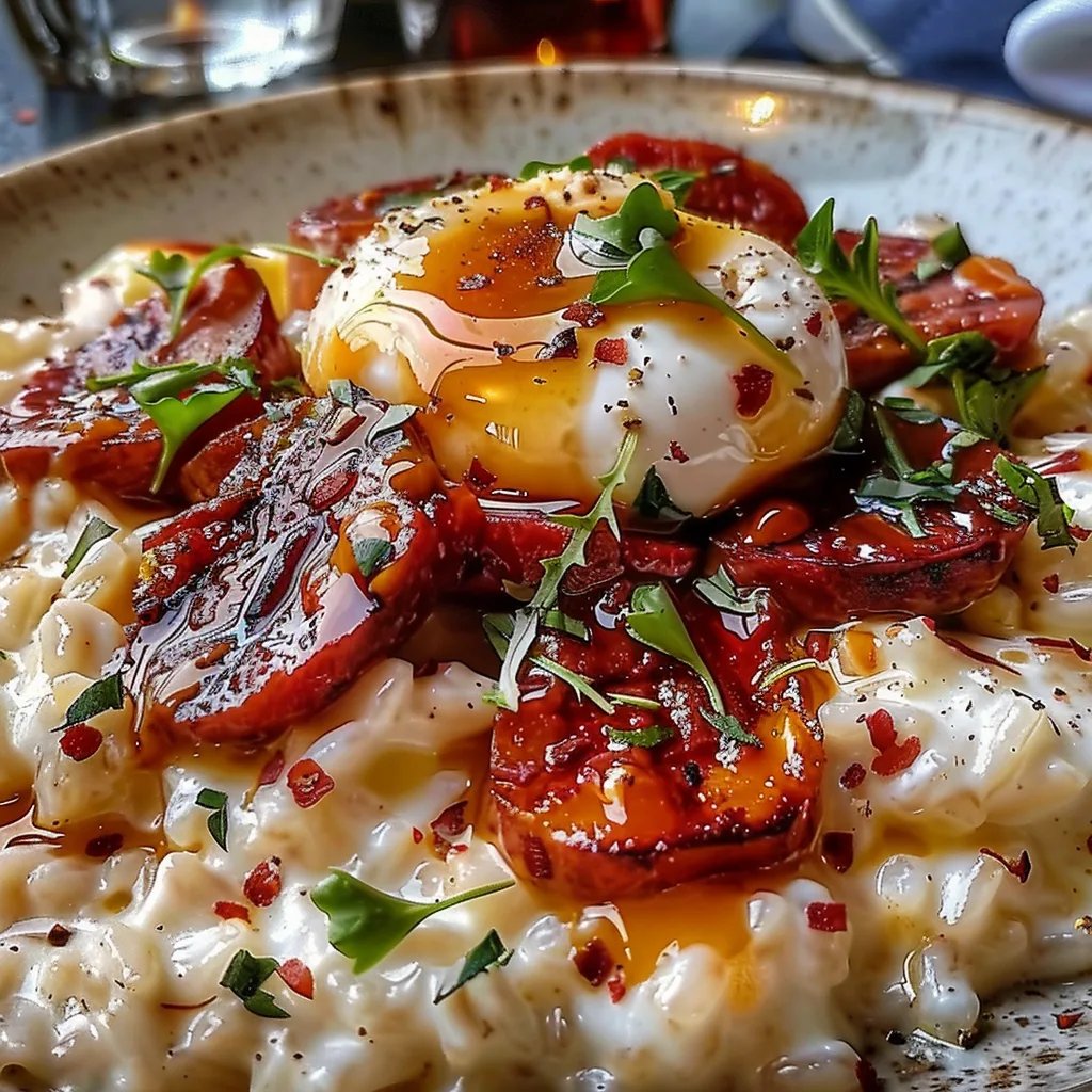 Risotto Crémeux au Chorizo Grillé et à la Burrata