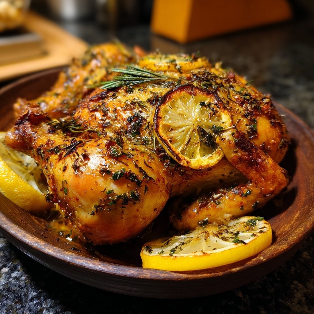 Poulet rôti entier herbes citron