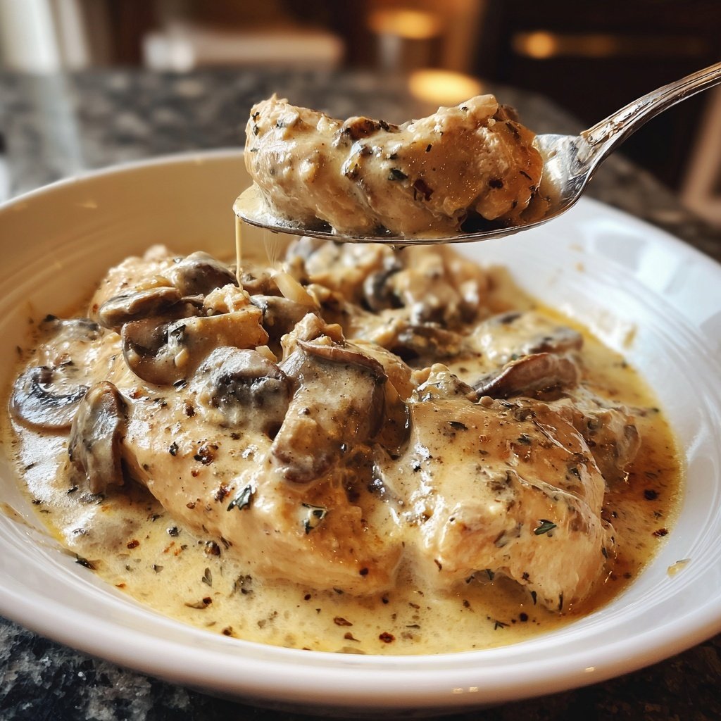 Poulet à la crème et aux champignons