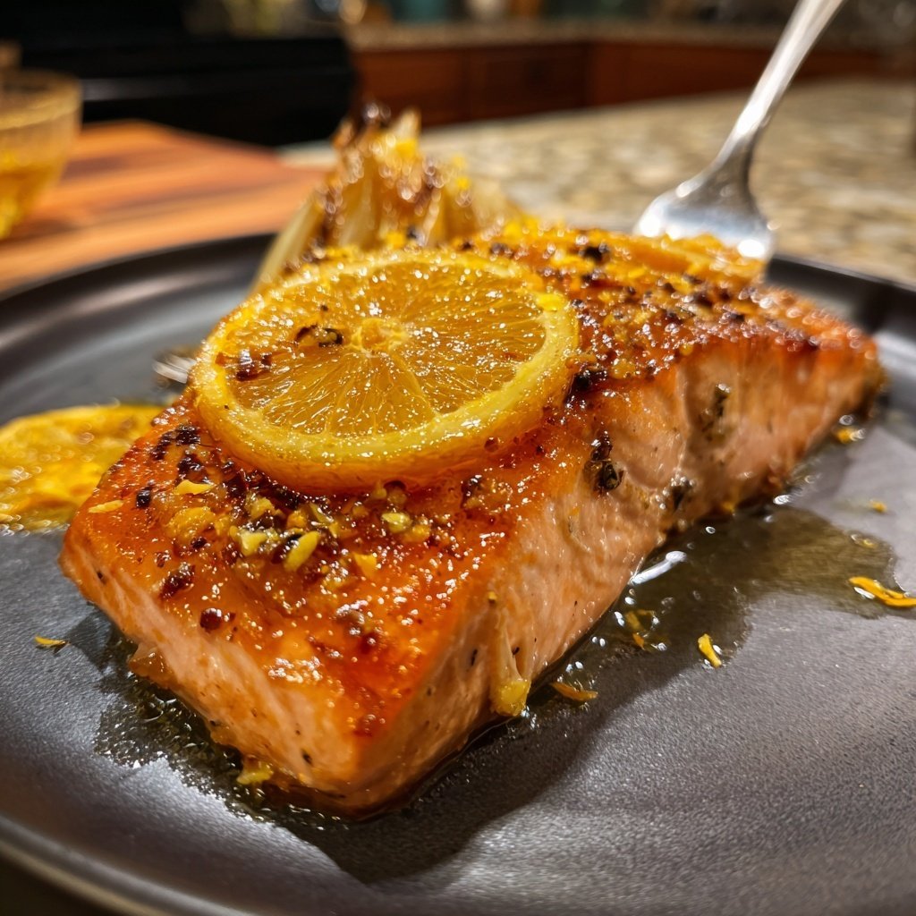 Saumon rôti lent fenouil orange