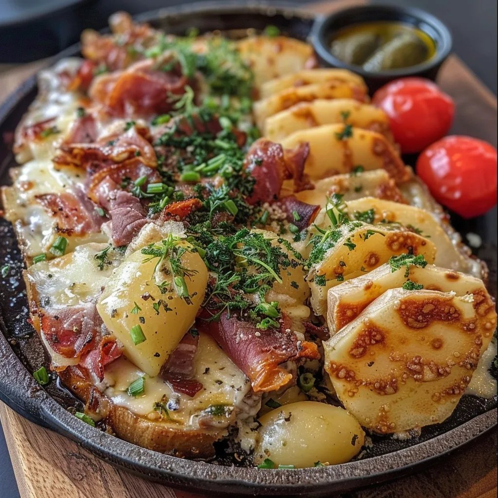 Raclette avec viande marinée et pommes de terre