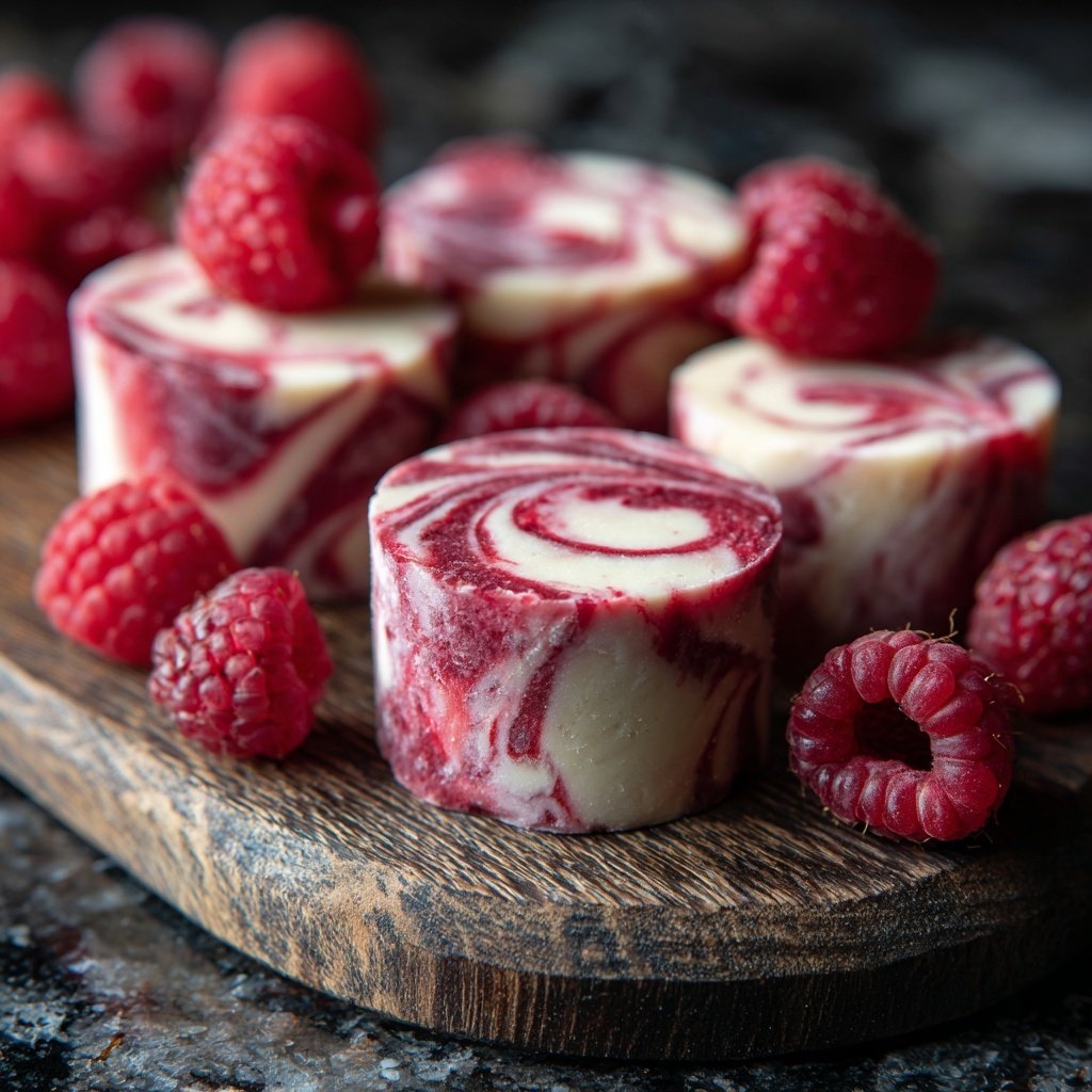 Bouchées de yaourt glacé marbré framboise