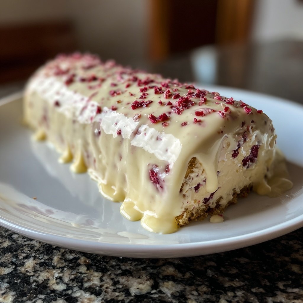 Bûche de noël au mascarpone chocolat blanc et framboises