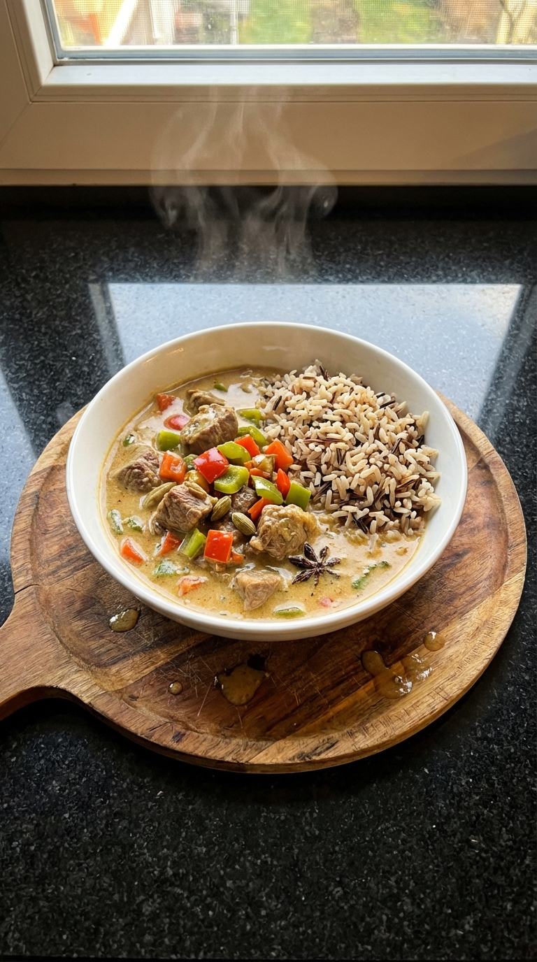 Curry de Chèvre et Mélange de Riz